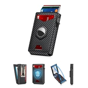 Billetera Airtag para hombre, cartera de metal minimalista inteligente, soporte para tarjetas de crédito, capacidad para 8-12 tarjetas, bloqueo RFID, ventana de identificación y cierre