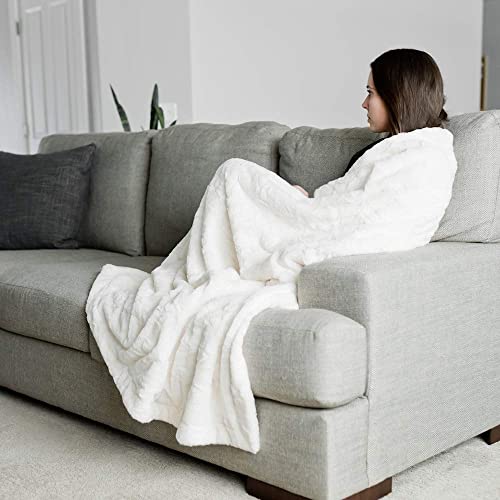 Softest Warm Elegant Cozy Faux Fur Home Throw Blanket by Graced Soft Luxuries (Solid Ivory, Large 50" x 60") - Thumbnail 5