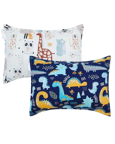 Image of ALVABABY Toddler Pillowcases 2 Pack Organic Cotton Fit 13 inchx 18 inch or 12 inchx16 inch Kids Pillow Cover Envelope for Girl Boy Travel(Pillowcase Only)