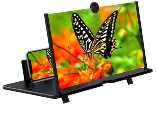 16" Screen Magnifier for Cell Phone – 3D HD Magnifing Screen Enlarger Projector for Movies Videos and Gaming – Foldable Phone Stand Holder with Screen Amplifier–Compatible with All Smartphones