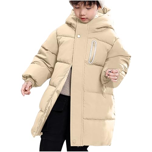 Chaqueta de plumón para niña, chaqueta de esquí de color sólido, delgada, gruesa, cálida, abrigo de invierno, cremallera con bolsillos reflectantes, chaqueta acolchada cómoda para exteriores, beige