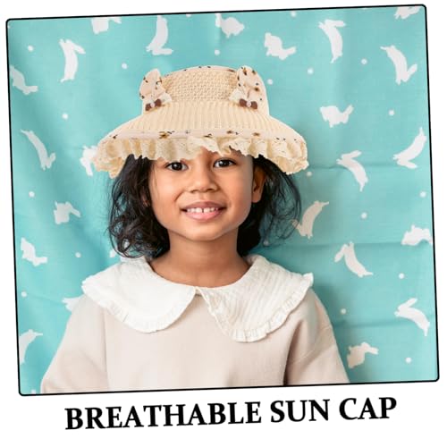 Boy Girl Sun Hat for Girls Wide Brim Uv Blocking Hat Bunny Ears Lace Trim Summer Accessory for Toddlers Beige3