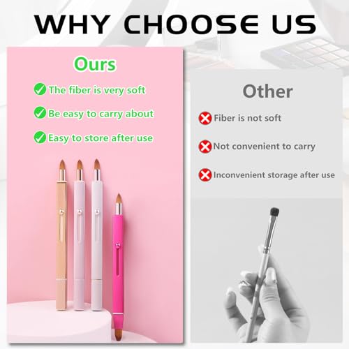 2 Stück Doppelte Lippenpinsel und Einzelne Eyeliner-Bürste,Einziehbar Lippenpinsel Lip Liner Konturpinsel, mit Kappe Concealer Pinsel Tragbare Lippenbürste Lip Liner Konturpinsel (White + Pink)