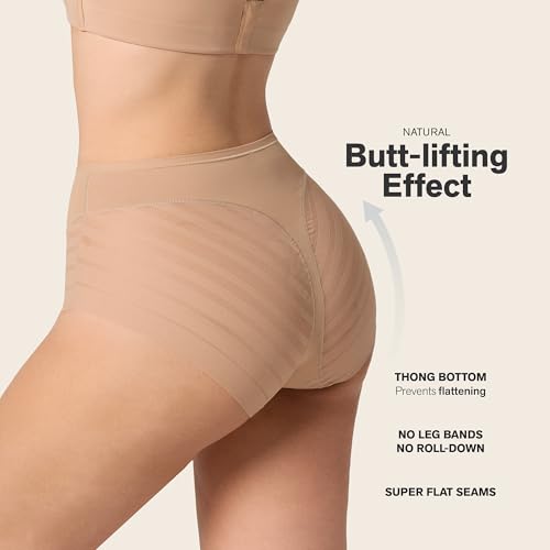 Image of Leonisa High Waisted Invisible Tummy Control Shapewear for Women - Stripe Lace Ladies Underwear Panties