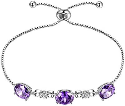 Aurora Tears February Birthstone Bracelet Women 925 Sterling Silver Link Bracelets Round Birthstones Created Amethyst Purple Crystal Feb. Birth Stone Jewelry Girls Birthday Gift Anniversary Present DB0112F