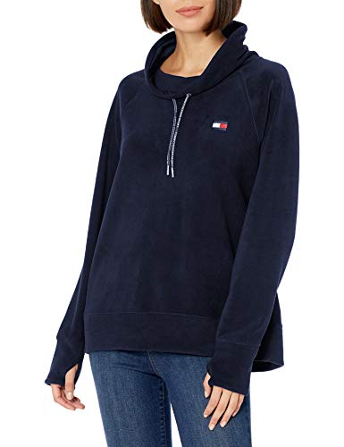 Tommy Hilfiger Women's Long Sleeve Fleece Pullover Logo Sweatshirt, Navy, Medium