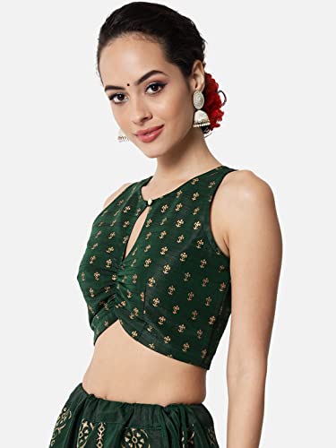 Image of studio rasa Women's Dupion Hand Block Printed Readymade Top for Festive Wedding Party