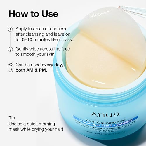 Anua-8-Hyaluronic-Acid-Catechin-Calming-Pad-Pore-Care-Cooling-Effect-with-Korean-Toner-pad-Quick-Easy-Hydrating-Daily-Face-Mask-Makeup-Prep-Routine-Korean-Skin-Care-185ml110-Pads