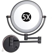 Wall Mounted Lighted Makeup Mirror, Hardwired 8" LED Double Sided Magnifying Vanity Mirror, 360 Swivel Bathroom Shaving Mirror,Oil Rubbed Bronze,5X
