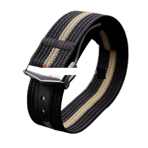 男性用ミリタリースポーツ防水20mmナイロンウォッチストラップループストラップファスナーリストブレスレット(Black-Gold)
