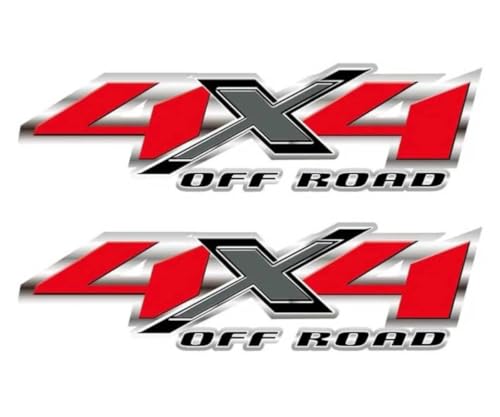 2 Pack 4x4 Truck Decal Stickers &ndash; Compatible with Ford F150 F250 F350, Chevy Silverado, GMC Sierra Pickup Bedside Vinyl Emblems, Auto Decoration Accessories, Truck Pickup Emblems - Red/Gray/Black