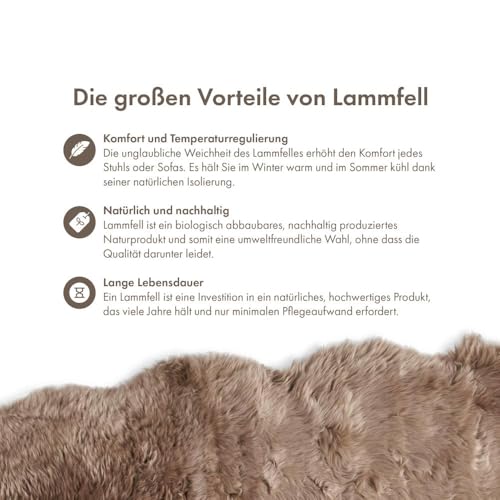 Nordic Sheep Lammfell Teppich 170x60 cm | Lammfell Echt kann auf dem Sofa oder Bett verwendet Werden, ist Gross Atmungsaktiv & Wärmeregulierend | Farbe: Hellbraun