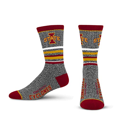 For Bare Feet Mens NCAA Iowa State Cyclones 5 Star Crew Sock Marble Grey Large