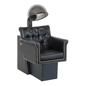 Buy-Rite Salon & Spa Equipment Chelsea Professional Hair Dryer Chair Combo–Commercial Salon Dryer with 980 Watt Hood and Extra Wide Tufted Chair with Brass Nailhead Trim,Black,NIN-9902DC&HL-1500-BLK