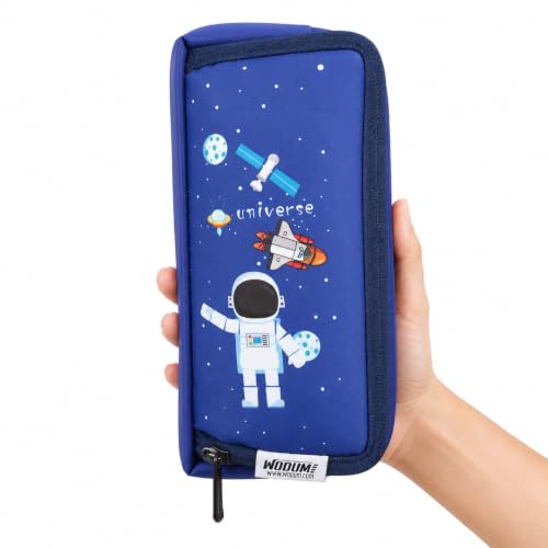 Image of Wooum Large Pencil Case with 3 Compartments, Big Capacity Pencil Pouch for School Boys Girls College Students & Teachers Aesthetic Practical Stationery Pouch for Pens Pencils (Jet Blue (Universe))