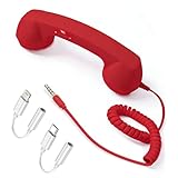 FTNA Retro Phone Handset for Cell Phone – Wired Vintage Telephone Receiver with 3.5mm Jack, Includes USB-C & Lightning Adapters, Built-in Microphone & Speaker, Fun Desk Accessory (Red)