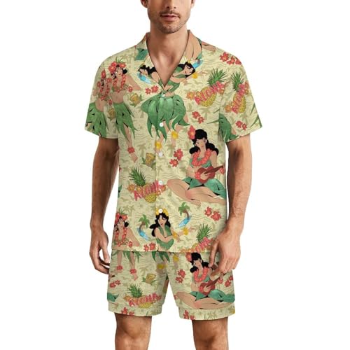 Hawaiian Aloha Mens Pajama Set Short Sleeve 2 Piece Sleepwear Button Down Tops And Shorts Loungewear Outfits