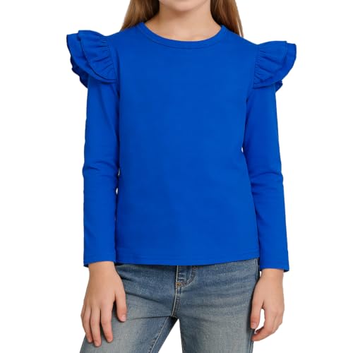 Image of Magic Park 1-14Y Toddler Ruffle T Shirt Girls Solid Color Blouse Kids Girl Short Long Sleeve Tops Casual Tee