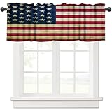 wlsgdsg Retro USA Flag Valance Curtains for Man Cave, Vintage Old Yellowed American Patriotic Backdrop Window Treatments, Rod Pocket Drapes for Boys Teens Bedroom, 54x18in 1P