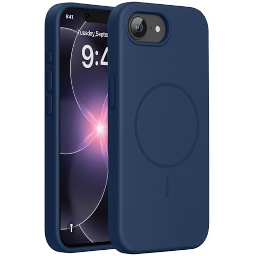 Image of Miracase Magnetic for iPhone 17e Case & iPhone 16e Case, [Soft Anti-Scratch Microfiber Lining], Compatible with MagSafe, Silicone Shockproof Protection Phone Case for iPhone 17e /16e, Dark Blue