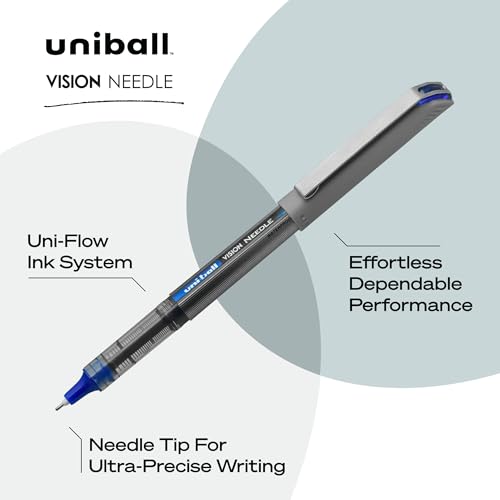 Image of Uni-Ball uniball Vision Needle Rollerball Pens with 0.7mm Fine Point, Blue, 12 Count (Pack of 12)