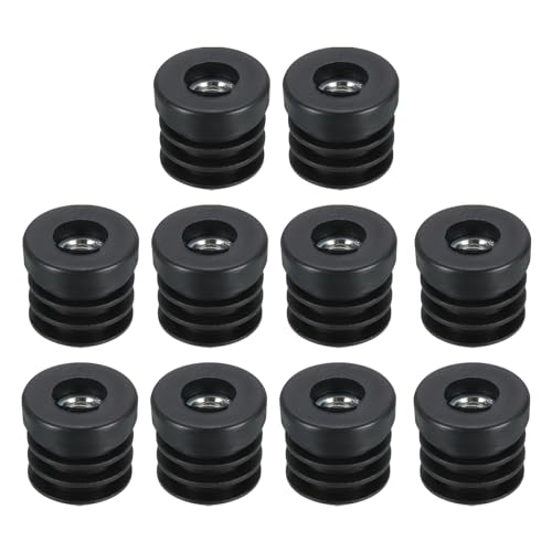 Image of uxcell 10Pcs Inserts for Round Tubes with M8 Thread, for 25mm /0.98 inch OD Round Tube, Round Black Thicken Plastic Plug Caster Insert Chair End Caps Furniture Leg Plug
