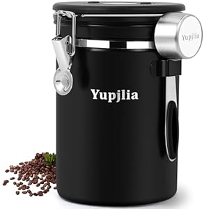 Coffee Canister, Premium 22OZ Large Stainless Steel Coffee Bean Storage Container with Airtight Lids, Elegant Black Coffee Grounds Container with Data Tracker and Scoop for Tea, Sugar, Flour