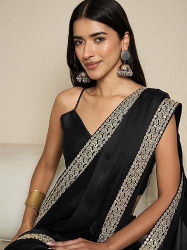 Image of AKHILAM Women's Satin Solid Ready To Wear one Minute Saree with Unstitched Blouse Piece