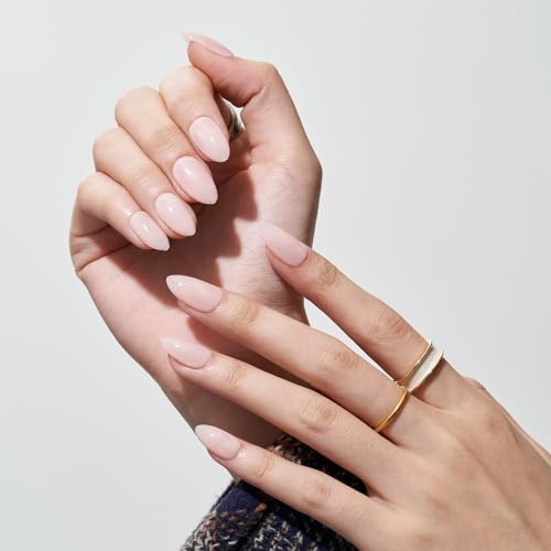 GLAMERMAID Press on Nails Short Almond, Spring Summer Handmade Nude Jelly Gel Glue on Nails, Glossy Short Stiletto UV Finish Fake Nail Acrylic False Nails Manicure Kits for Women Gift - Image 4