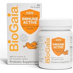 BioGaia Immune Active Kids | Probiotic + Vitamin D | for Digestive & Immune Health | Ages 3+ | Allergen, Dairy, Soy & Gluten Free | Trusted By Pediatricians | 60 Day Supply | Orange Flavored Chewable
