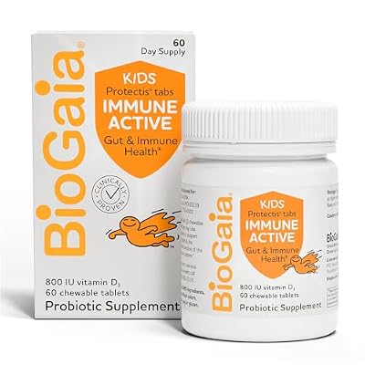 BioGaia Immune Active Kids | Probiotic + Vitamin D | for Digestive & Immune Health | Ages 3+ | Allergen, Dairy, Soy & Gluten Free | Trusted By Pediatricians | 60 Day Supply | Orange Flavored Chewable