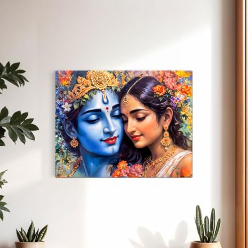 Image of ArtX Canvas Radha Krishna Wall Painting, Big Size Wall Art Painting For Living Room, Bedroom, Multicolor, Abstract, 58.0 X 45.0 cm, Set of 1