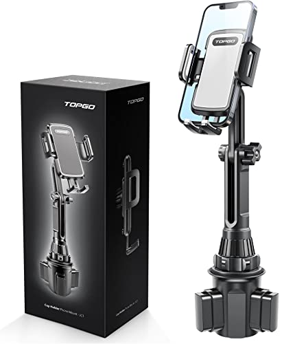 Image of TOPGO Car-Cup-Holder-Smartphone-Mount Adjustable Long Pole Automobile Cup Holder Smart Phone Cradle Car Mount for iPhone 11 Pro /XR /XS Max /X /8 /7 Plus /6s /Samsung S10 /Note 9 /S8 Plus /S7 Edge-Grey