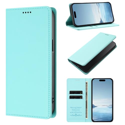 WOWUDI Funda para Huawei P40,Bloqueo RFID Carcasa Protector con Ranuras para Tarjetas,ase Magnético Fuerte Ranura para Doble Tarjeta -Verde Menta