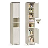 Photo Gallery songmics home mobiletto da bagno stretto, toolless montaggio super veloce senza attrezzi, mobile compatto con ripiani regolabili per soggiorno, ingresso, 30 x 30 x 170 cm, bianco vintage bbc667wj01