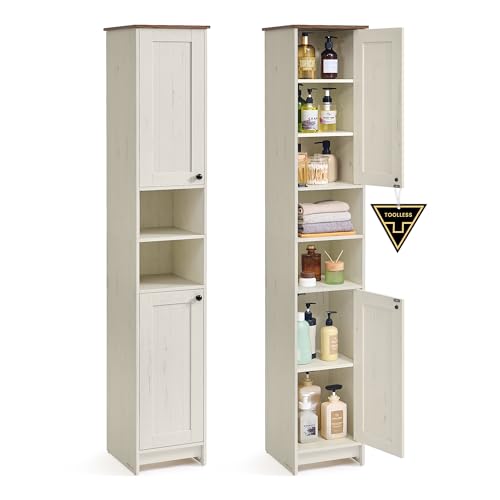 SONGMICS HOME – Mueble de Baño Estrecho, Montaje ultrarrápido sin Herramientas, Mueble Compacto con estantes Ajustables para salón o recibidor, 30 x 30 x 170 cm, Blanco Rústico BBC667WJ01