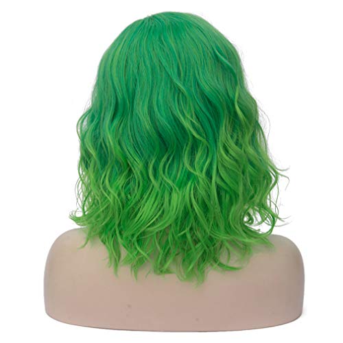 Image of BERON Green Wigs for Women Short Curly Bob Wavy Wig Girls Ombre Green 14 inch Body Wave Shoulder Length Hair Wig Heat Resistant Synthetic Halloween Cosplay Daily Party Wigs