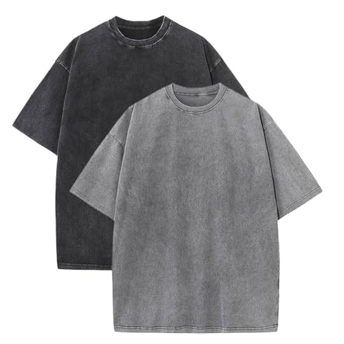 Mi Bo Tong Oversized Workout Shirts for Men Vintage Heavyweight T Shirts for Women Stone Washed T Shirt for Men