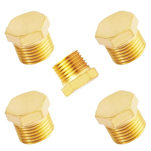Aopanda A900723 Brass Garden Hose End Plug 1/4 Npt Plug Hex Head Plug With Thread, 1/4 Npt Adapter For Pipe Fittings cover