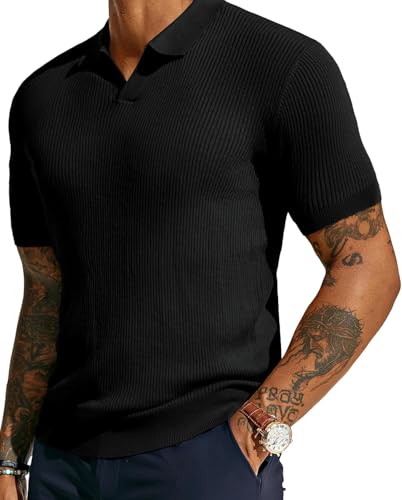 Image of DENIMHOLIC Cotton Knitted Polo T Shirt for Man | Ribbed Textured Knit Polo Mens Tshirts | Collar T Shirts for Men