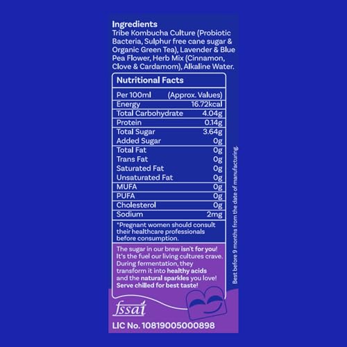 Image of Tribe Kombucha Probiotic Super Drink | Supports Gut Health | Gluten-Free | Naturally Fermented | Super Refreshing | Gut Friendly | Improves Blood Sugar | Antioxidant and Hydration | No Added Sugar | 250 ML X 6 (BUSSIN LAVENDER)