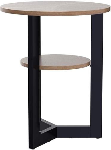 Miniatura 22 de LEEMTORIG CJZ-1338 - Mesa auxiliar redonda con almacenamiento, mesa auxiliar circular de granja para sala de estar, mesita de noche de madera maciza