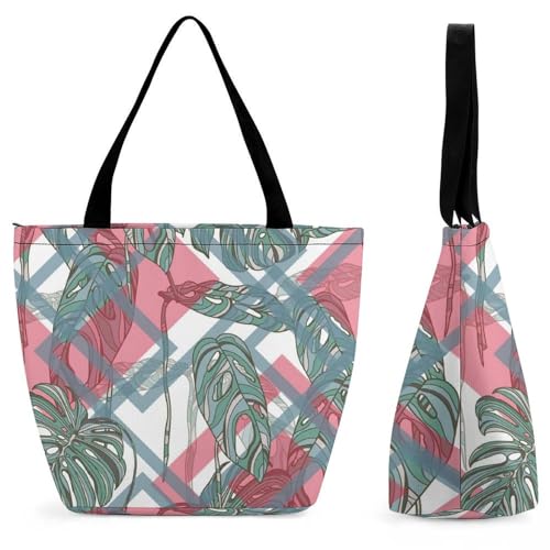 Sac à main pour femme à motif feuilles géométriques, format cabas de voyage 28.5x18x32.5cm
