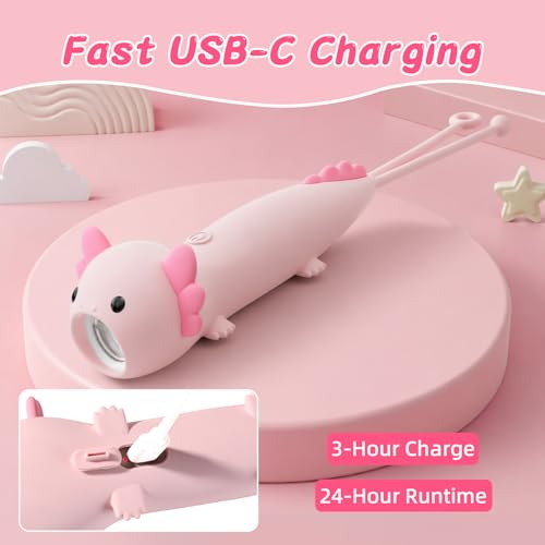 Image of Axolotl Kid's Flashlight Rechargeable, LED Kid Flashlight for Boys and Girls, Suitable for Camping and Outdoor Exploration Students, Fun and Lightweight Flashlight, Birthday Gift