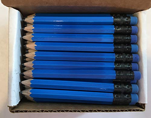 Half Pencils With Eraser - Golf, Classroom, Pew, Short, Mini, Small. Church, Non Toxic - Hexagon, Sharpened, 2 Pencil, Color -(Neon Blue) Colors, Box Of 72 Golf Pocket Pencil ™ #TOP28