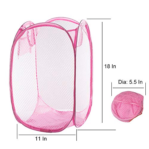 Image of Qtopun Mesh Popup Laundry Hamper Foldable Laundry Basket Portable Dirty Clothes Basket Collapsible Dirty Clothes Hamper for Bedroom, Kids Room, College Dormitory and Travel (Pink)