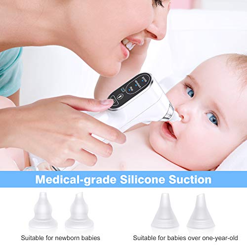 Misiki Nasal Aspirator for Baby, Baby Nose Cleaner with 3 Adjustable Suction Levels and 4 Silicone Tips, Electric Snot Sucker with Warm Light for Newborns and Toddlers, USB Charging, IPX6 Waterproof