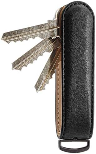 Jibbon Italian Leather Key Organizer |Marine Grade 316 Stainless Steel Leather Keychain -Leather Key Holder Keychain Holds Up To 9 Standard Keys (Black)