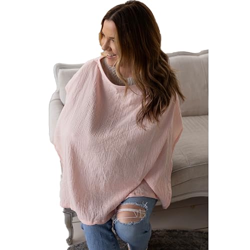 Image of ACTIVE BABY Muslin Nursing Cover for Breastfeeding mom with Adjustable Hoop for Hand Free | Breathable Nursing Cover up | 100% Muslin Cotton Light Weight Breastfeeding Cover wrap Shawl Scarf (Peach)