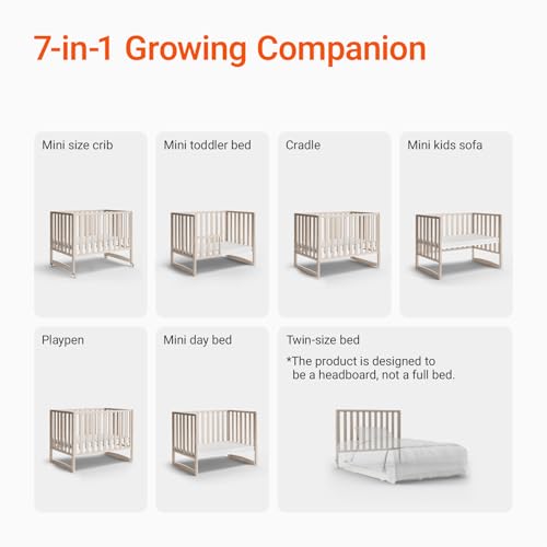 image for MAMAZING EvoNook 6-in-1 Convertible Mini Crib, 100% New Zealand Wood, 